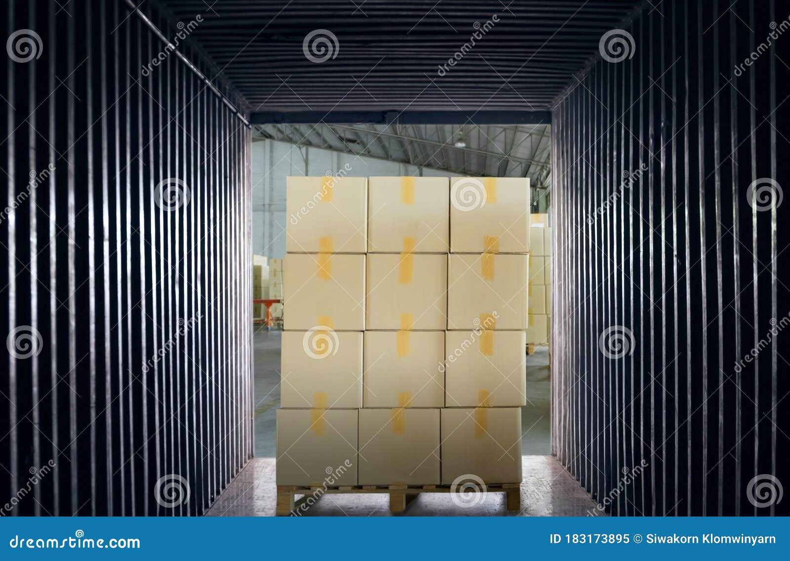 Stack Cardboard Boxes Inside the Container Shipping Stock Image Image