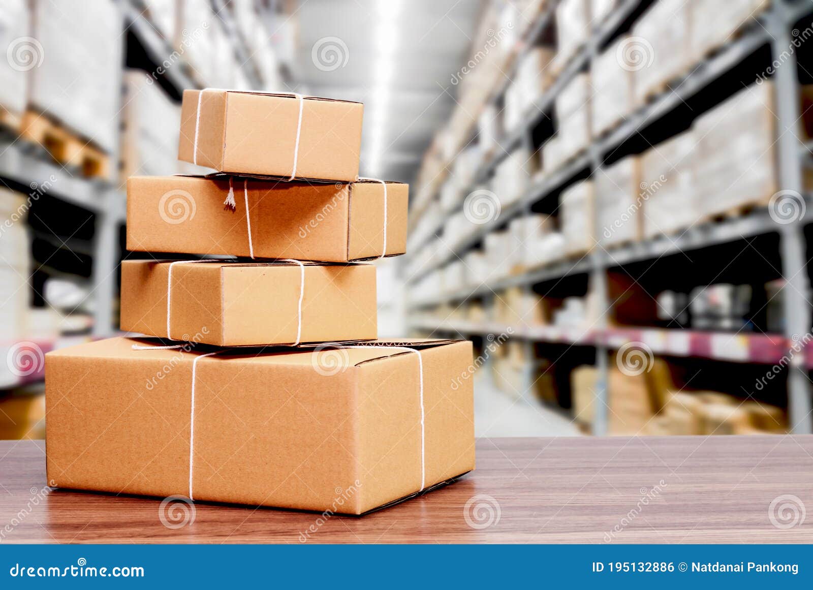 Stack of Cardboard Boxes on Warehouse Background Stock Photo Image of