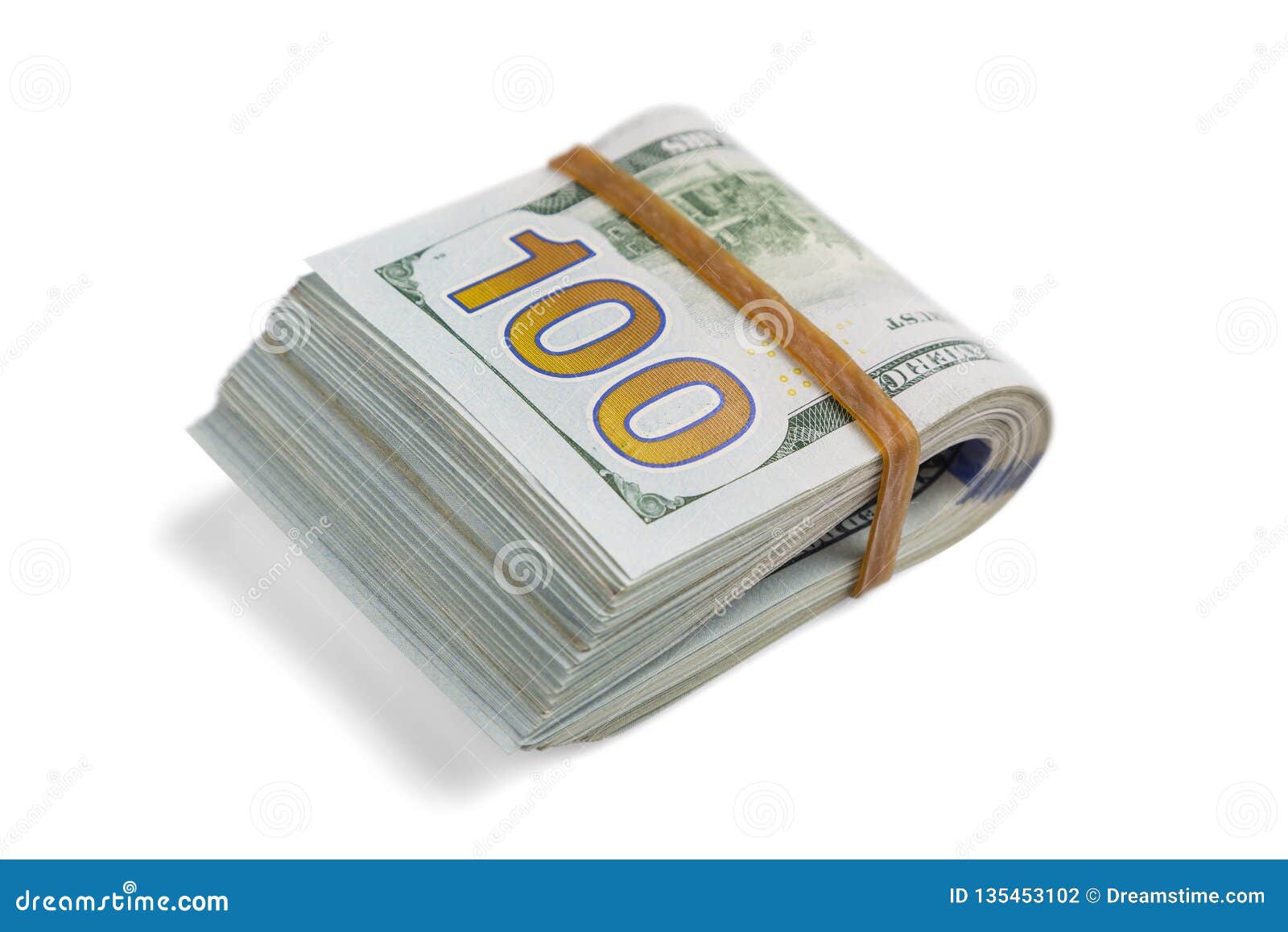 Stack of Cash Dollars, Bent in Half, Under the Elastic Band is Isolated