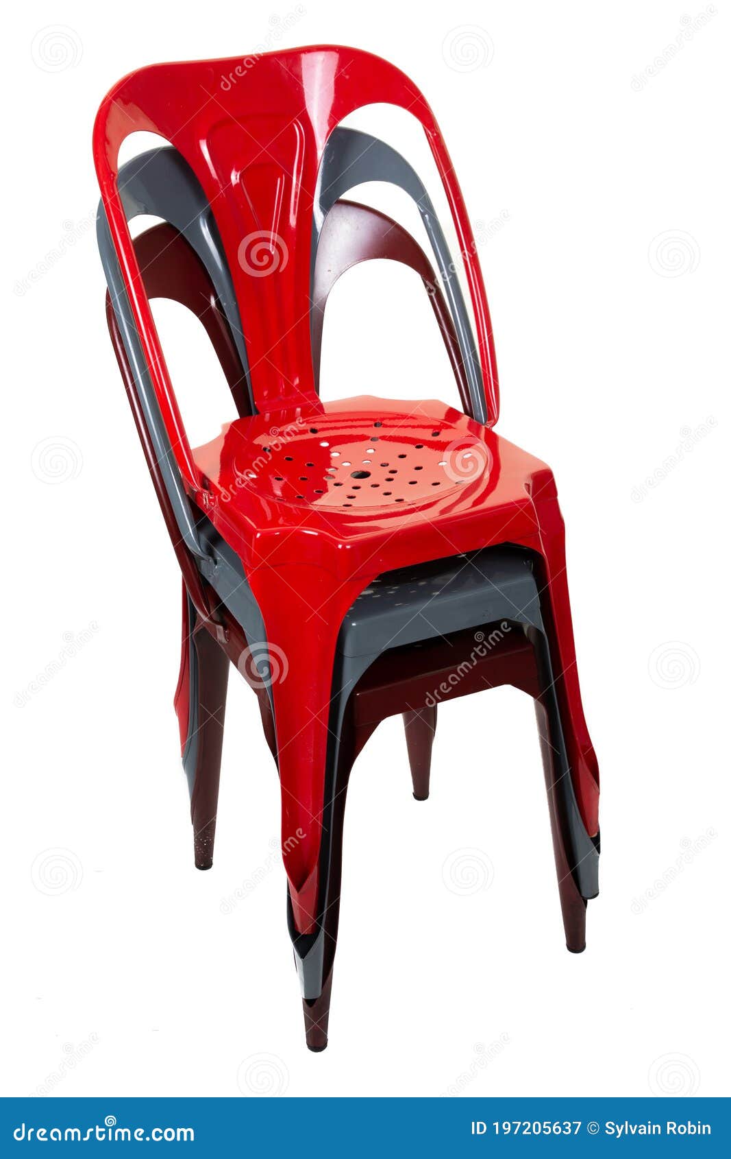 Stack of Chairs of Industrial Metal Chair Isolated on White Background