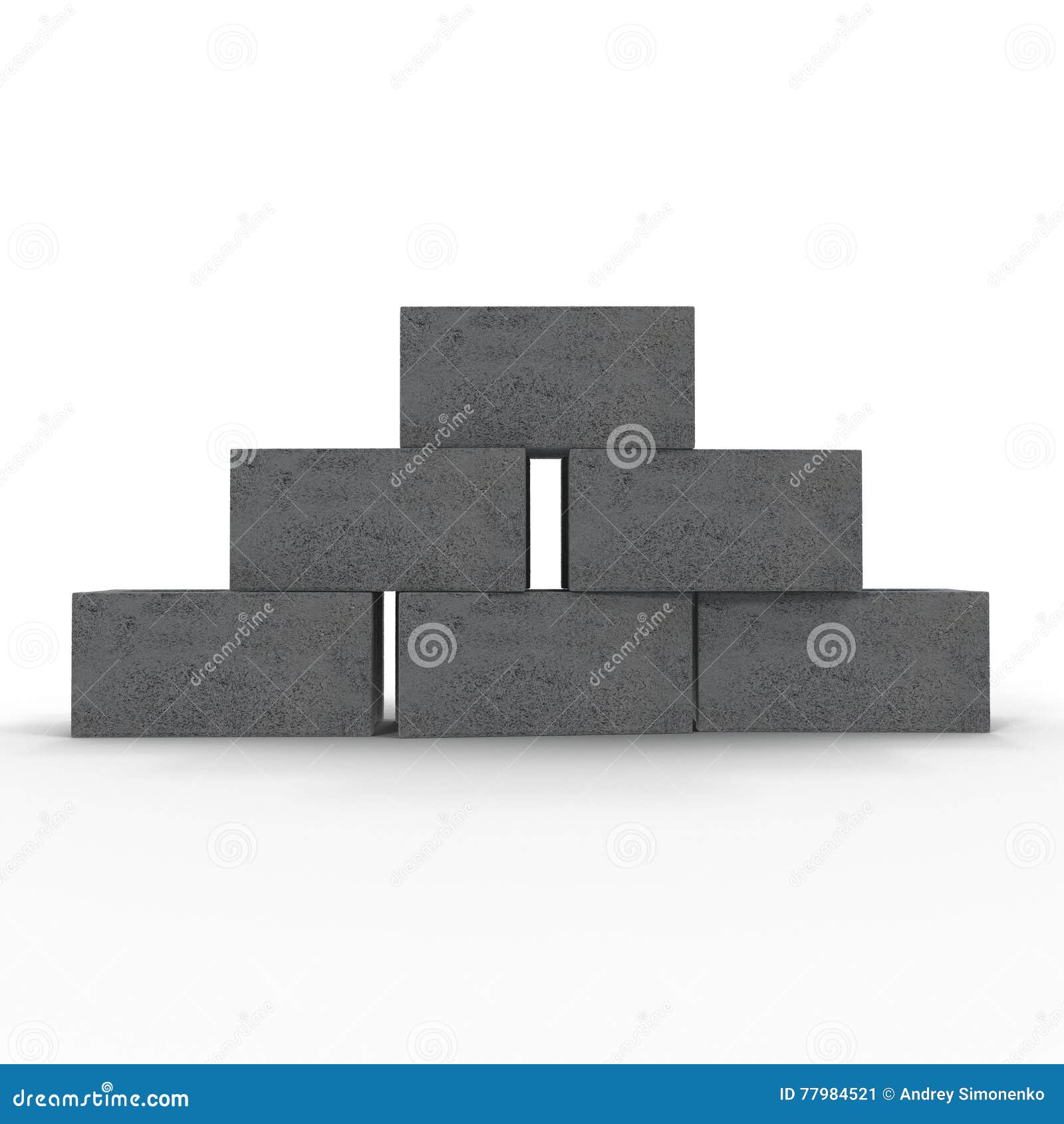 Stack Of Cinder Block Bricks Isolated On White. 3D Illustration Stock