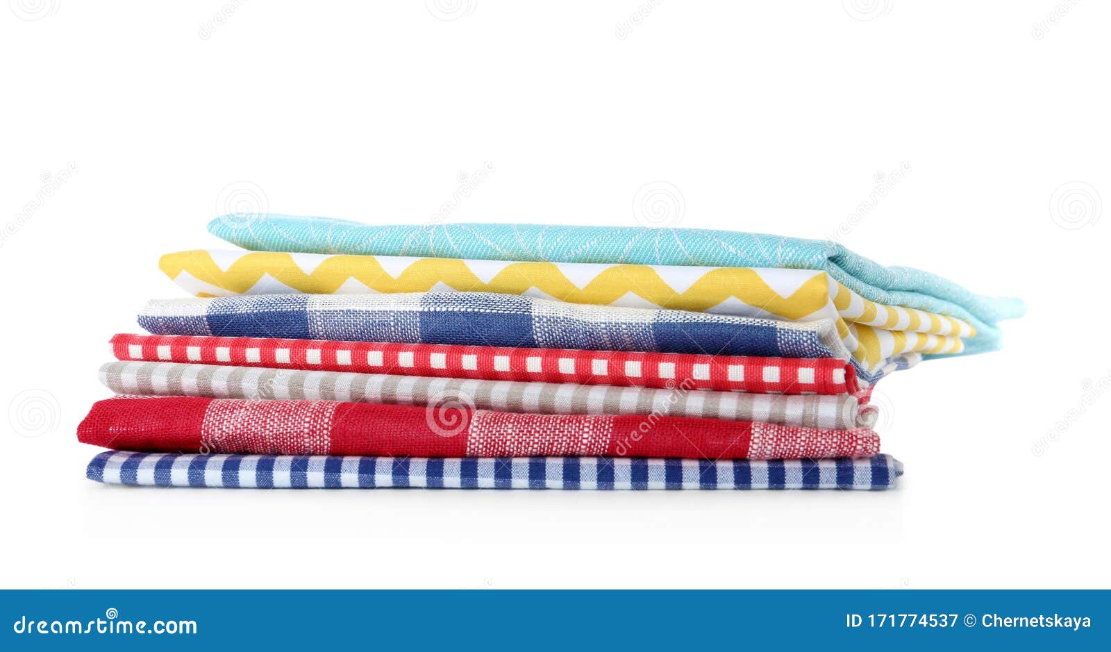 Stack of Clean Kitchen Towels Isolated on White Stock Image Image of