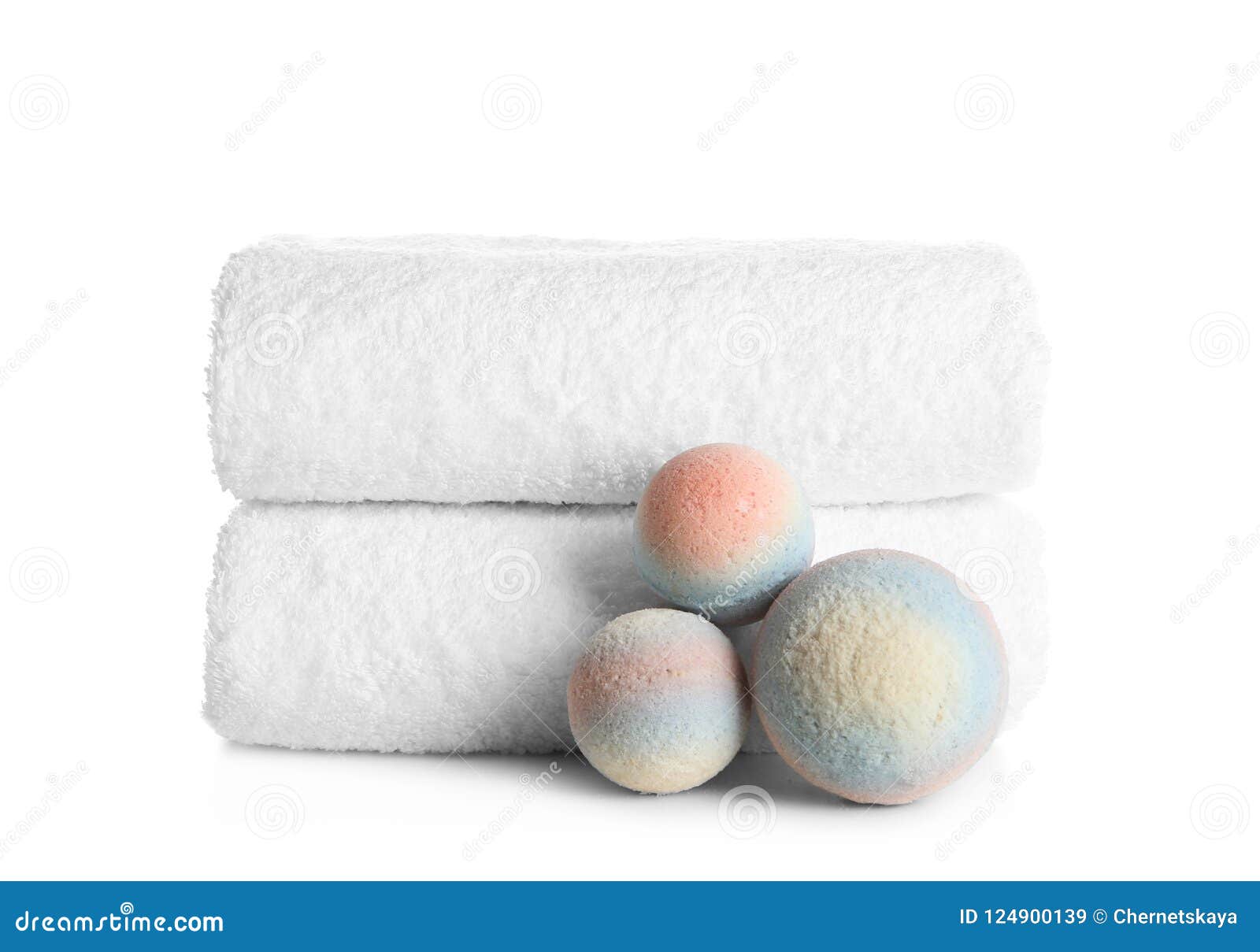 Stack of Clean Soft Towels and Bath Bombs Stock Image Image of