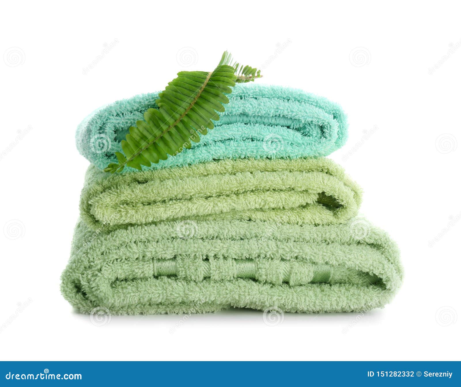 Stack of Clean Soft Towels with Green Leaf on White Background Stock Photo Image of clean