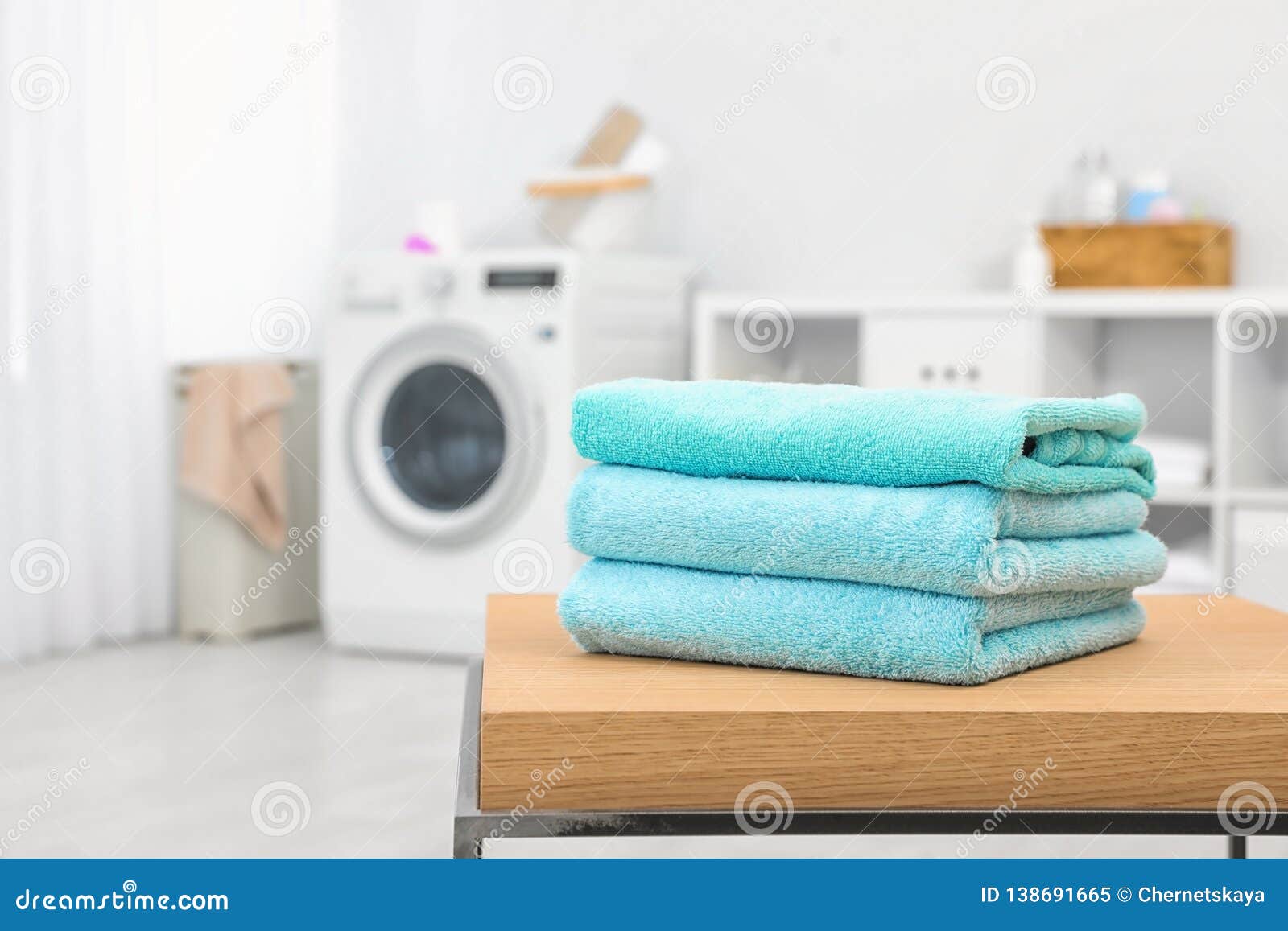Stack of Clean Towels on Table in Bathroom Stock Image Image of