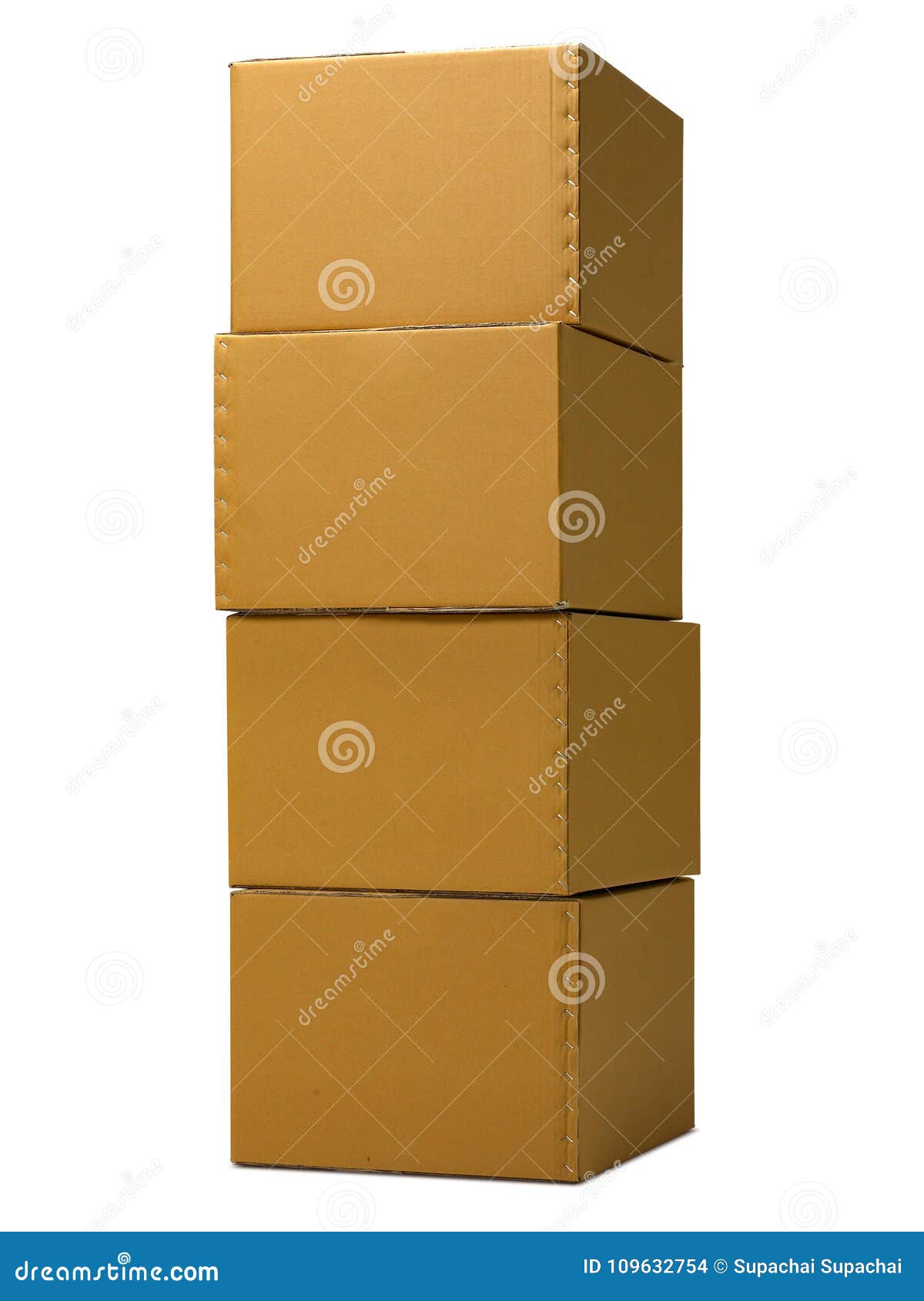 Stack Of Closed Cardboard Boxes Isolated On White Background Stock