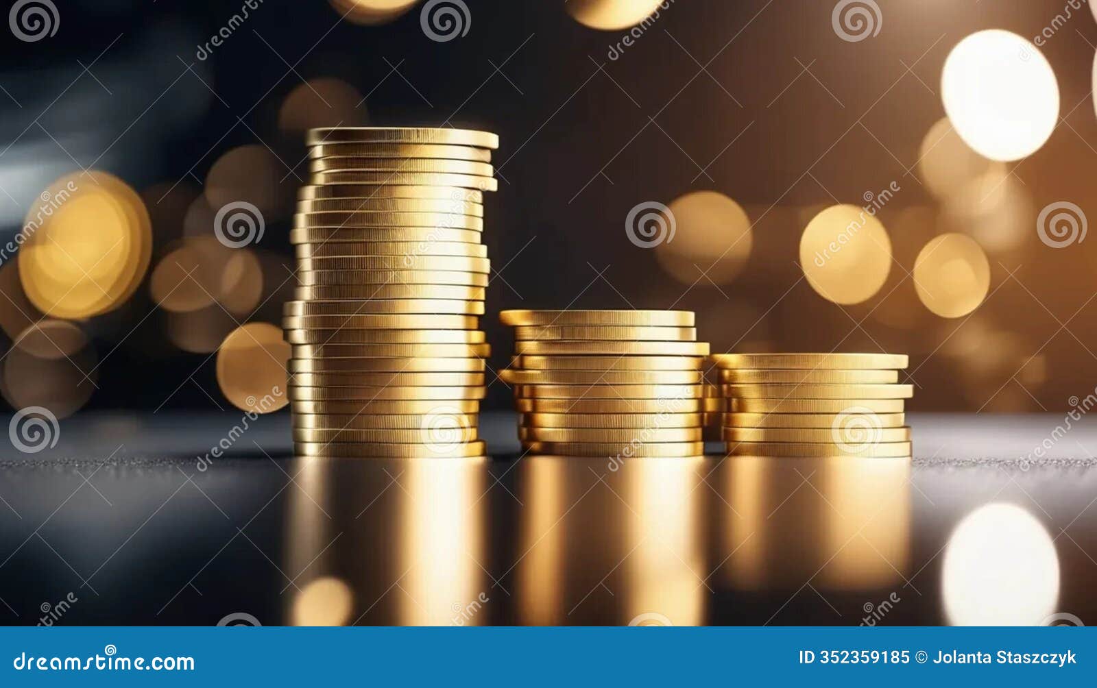 Stack of Coins on Black Background with Golden Bokeh Effect. Stock  Illustration - Illustration of golden, cash: 352359185