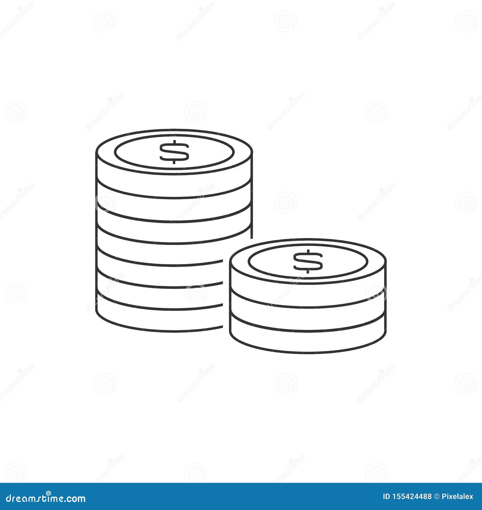 Stack of Coins Outline Icon on White Background Stock Vector ...