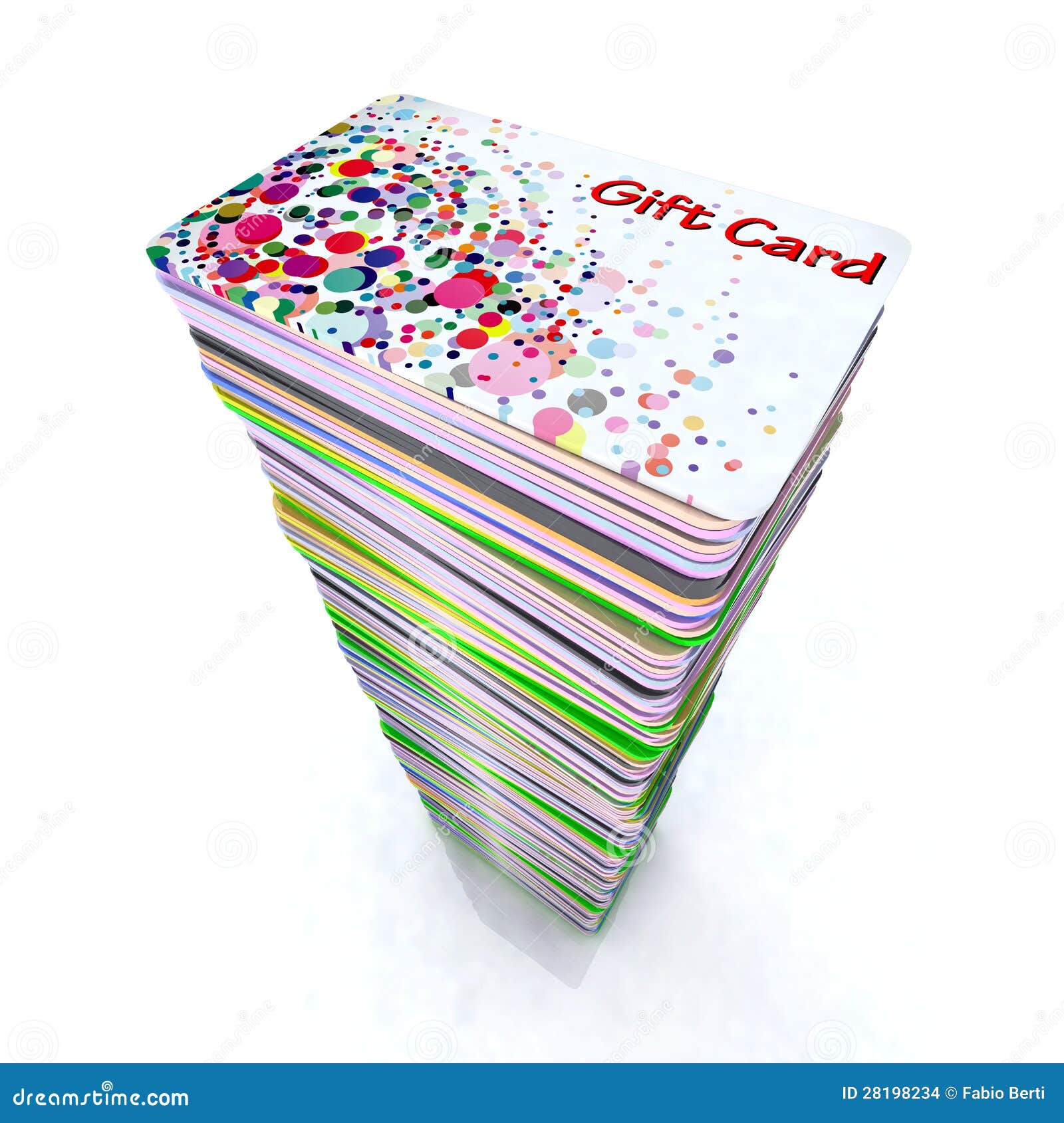 Stack of colored gift cards, 3d illustration