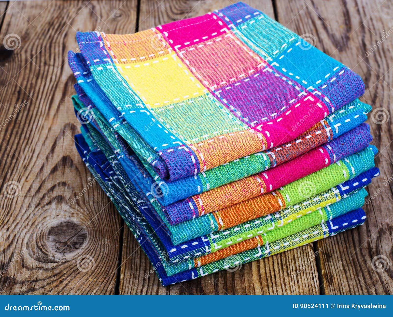 Stack of Colored Kitchen Towels in Box Stock Image Image of color