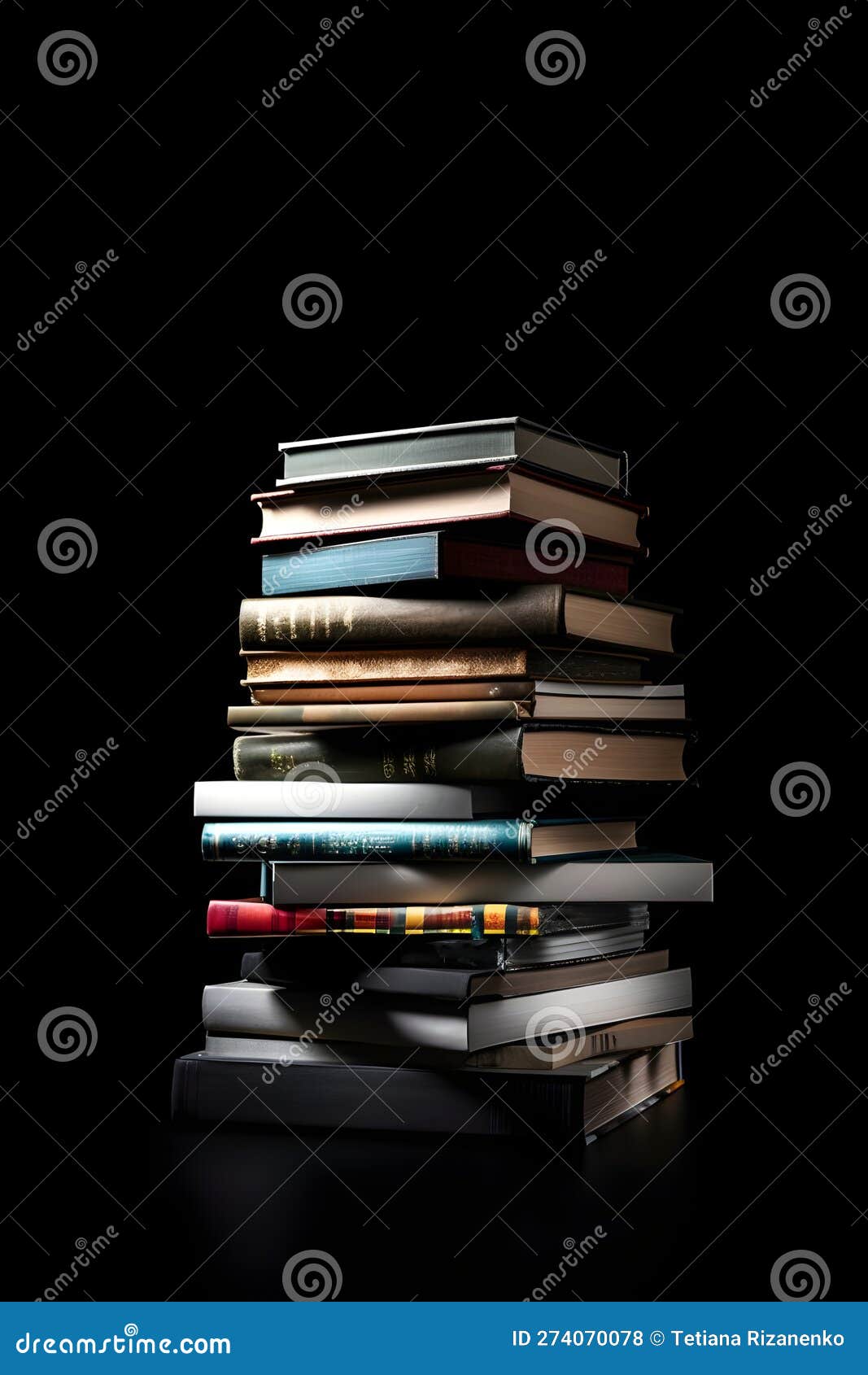 stack of colorful books  on black background. back to school and education learning concept. generative ai