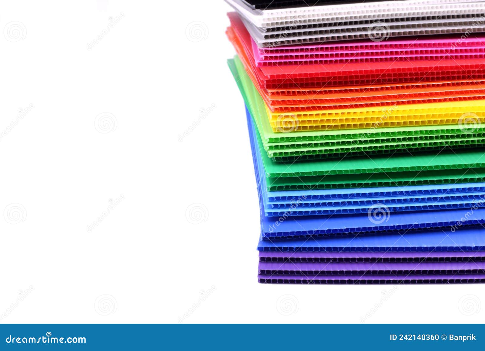 Stack of Colorful Corrugated Plastics Isolated on White Stock Photo