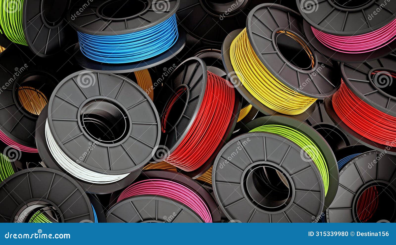 stack of colorful 3d printer filaments. 3d 