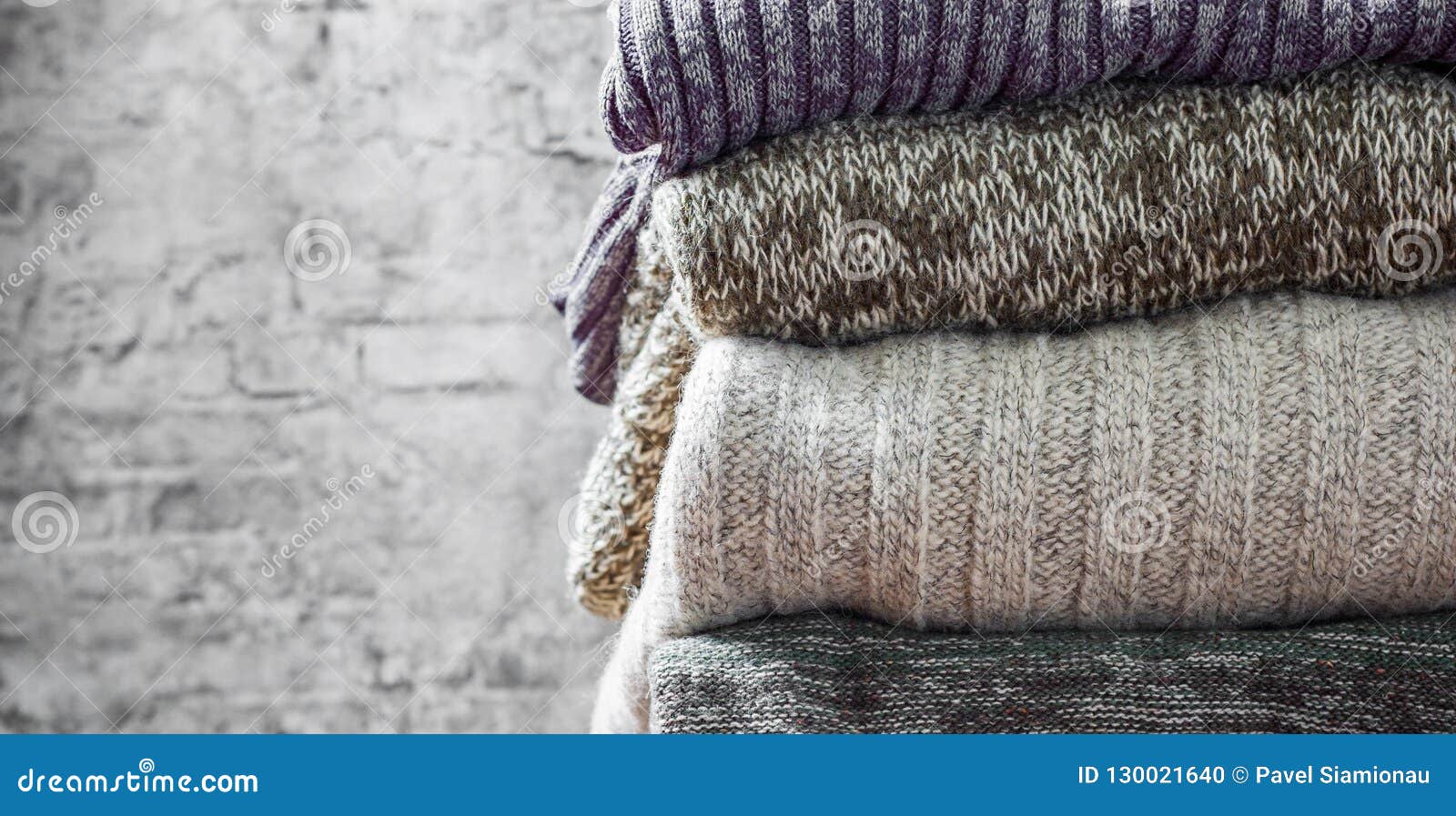 Stack of Cozy Knitted Sweaters Stock Photo - Image of heap, indoors ...