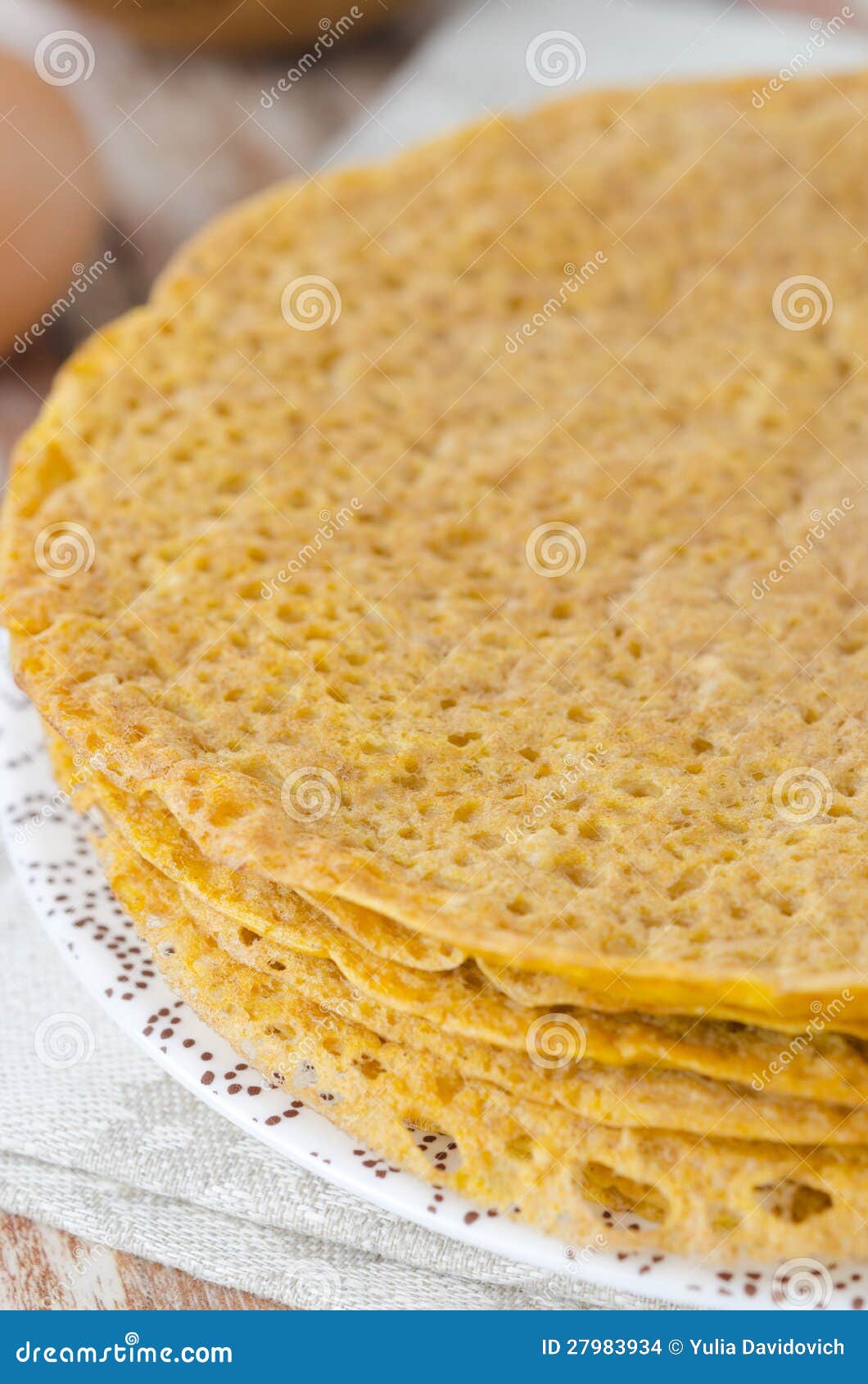 Stack of crepes made â€‹â€‹of corn flour on a plate, closeup