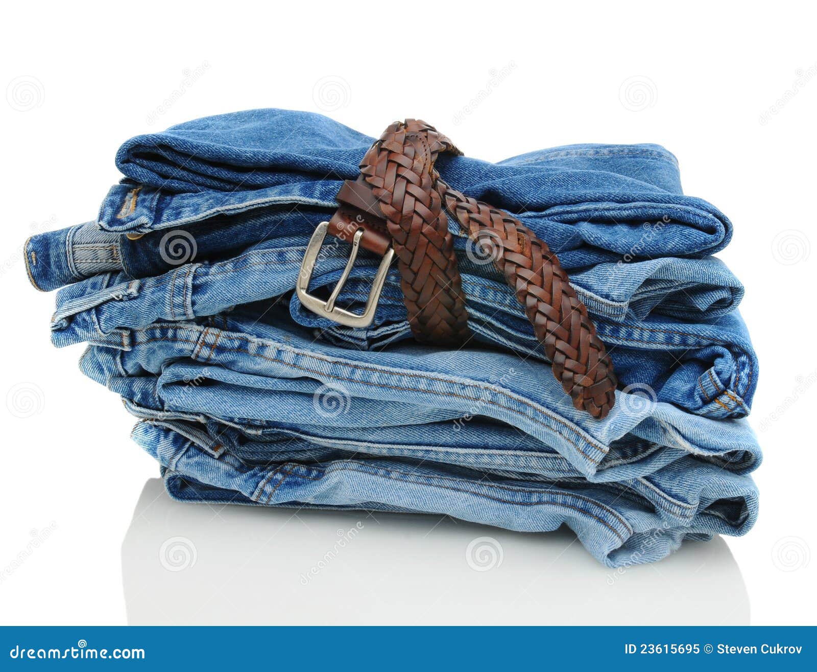 Stack of Denim Blue Jeans with Belt Stock Image Image of laundry