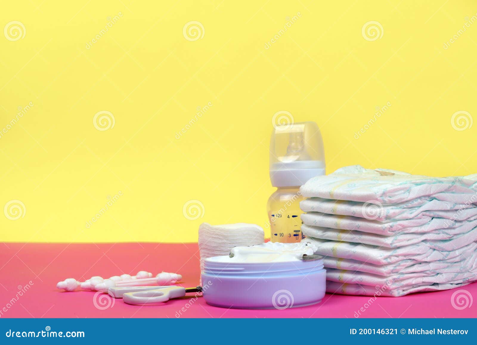 A Stack of Diapers and Baby Hygiene Products. Slective Focus Stock ...