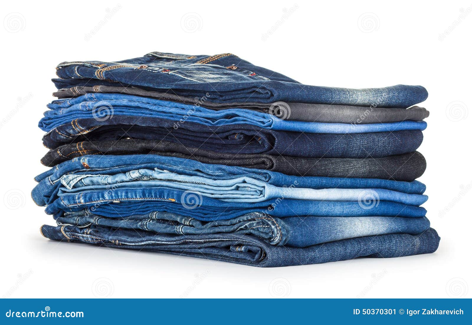 Stack Of Different Shades Of Blue Jeans Stock Photo - Image: 50370301