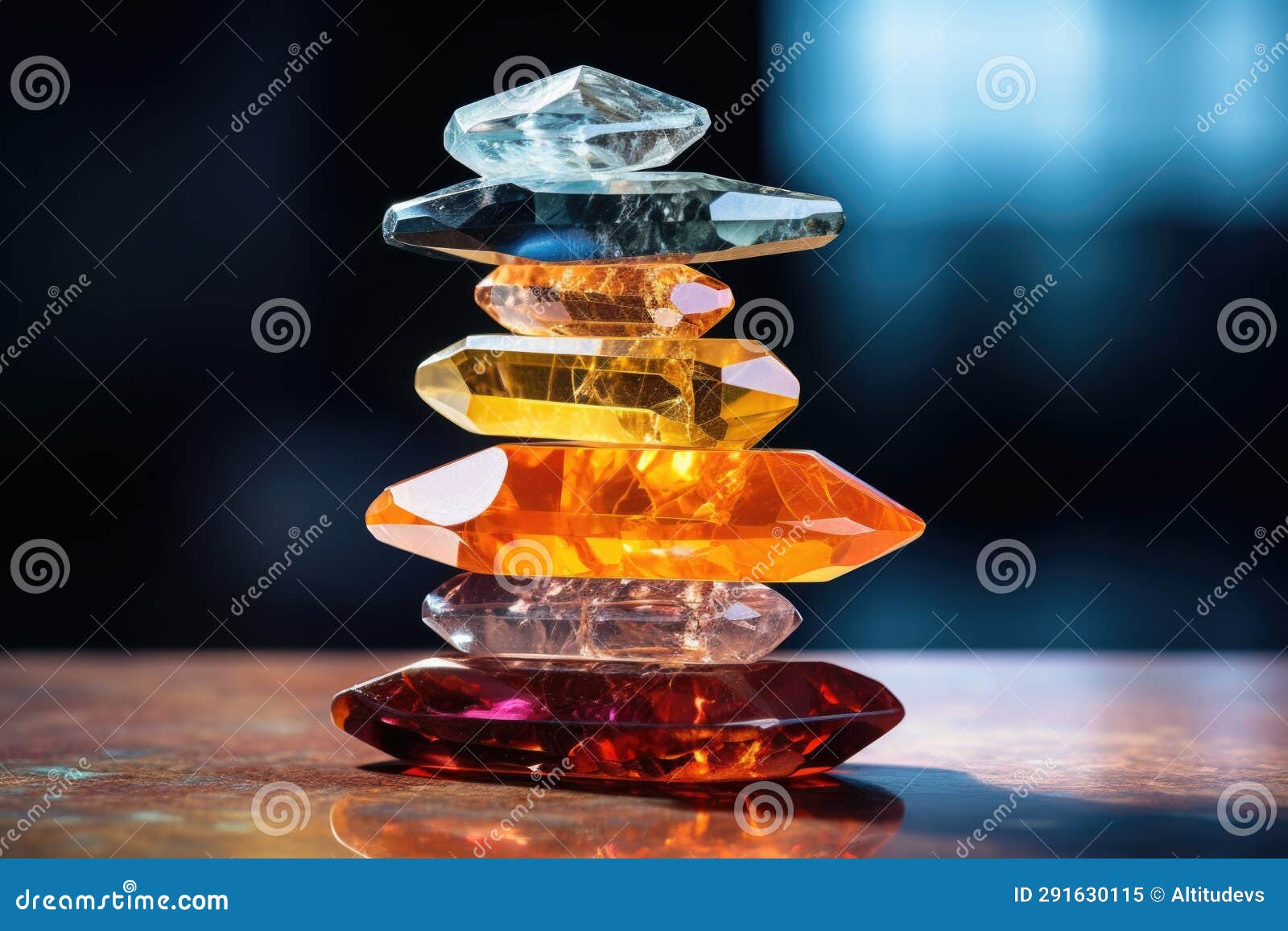 Stack of Flat Crystals Balancing on a Table Stock Image Image of