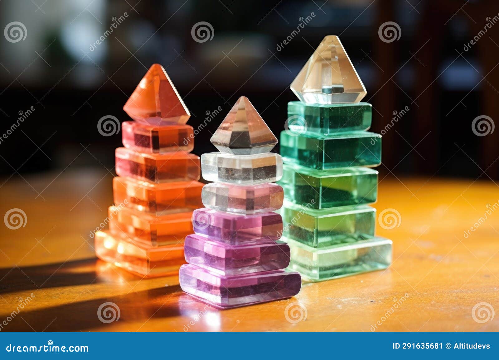 Stack of Flat Crystals Balancing on a Table Stock Image Image of