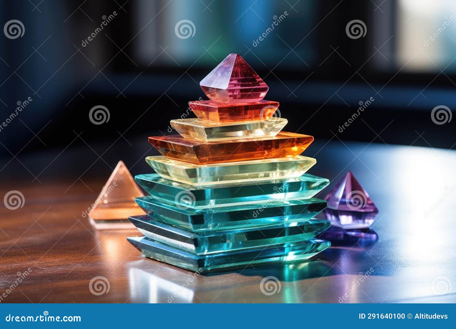 Stack of Flat Crystals Balancing on a Table Stock Photo Image of