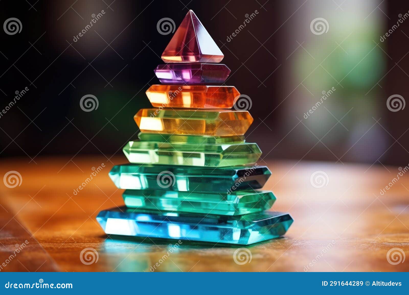 Stack of Flat Crystals Balancing on a Table Stock Image Image of