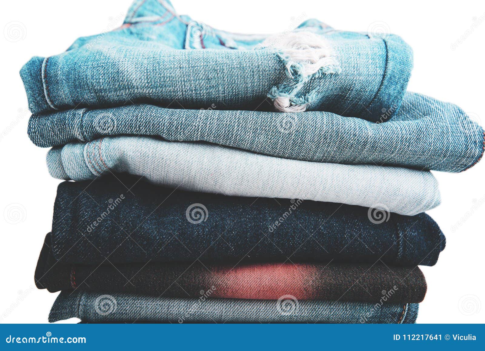 Stack of Folded Clothes, Blue Jeans Pants, Dark Blue Denim Trousers on ...