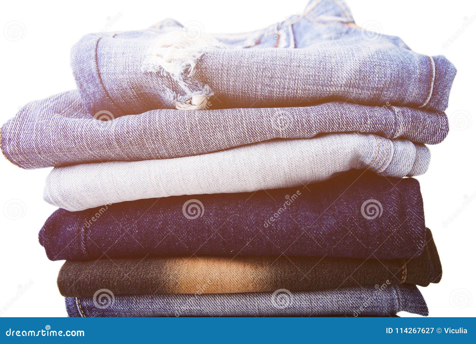 Stack of Folded Clothes, Blue Jeans Pants, Dark Blue Denim Trousers on ...