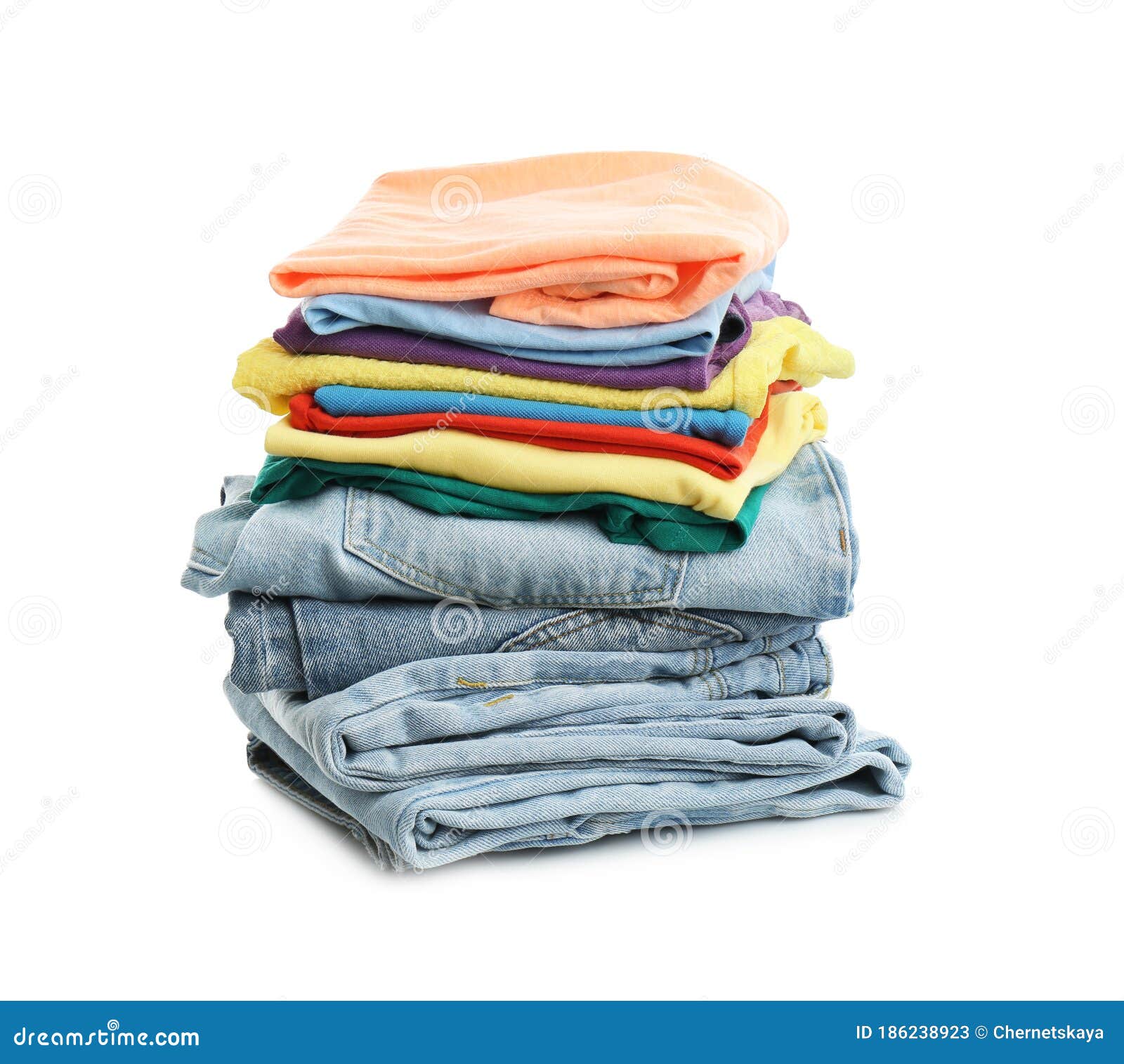 Stack of Folded Clothes Isolated Stock Image - Image of clean ...