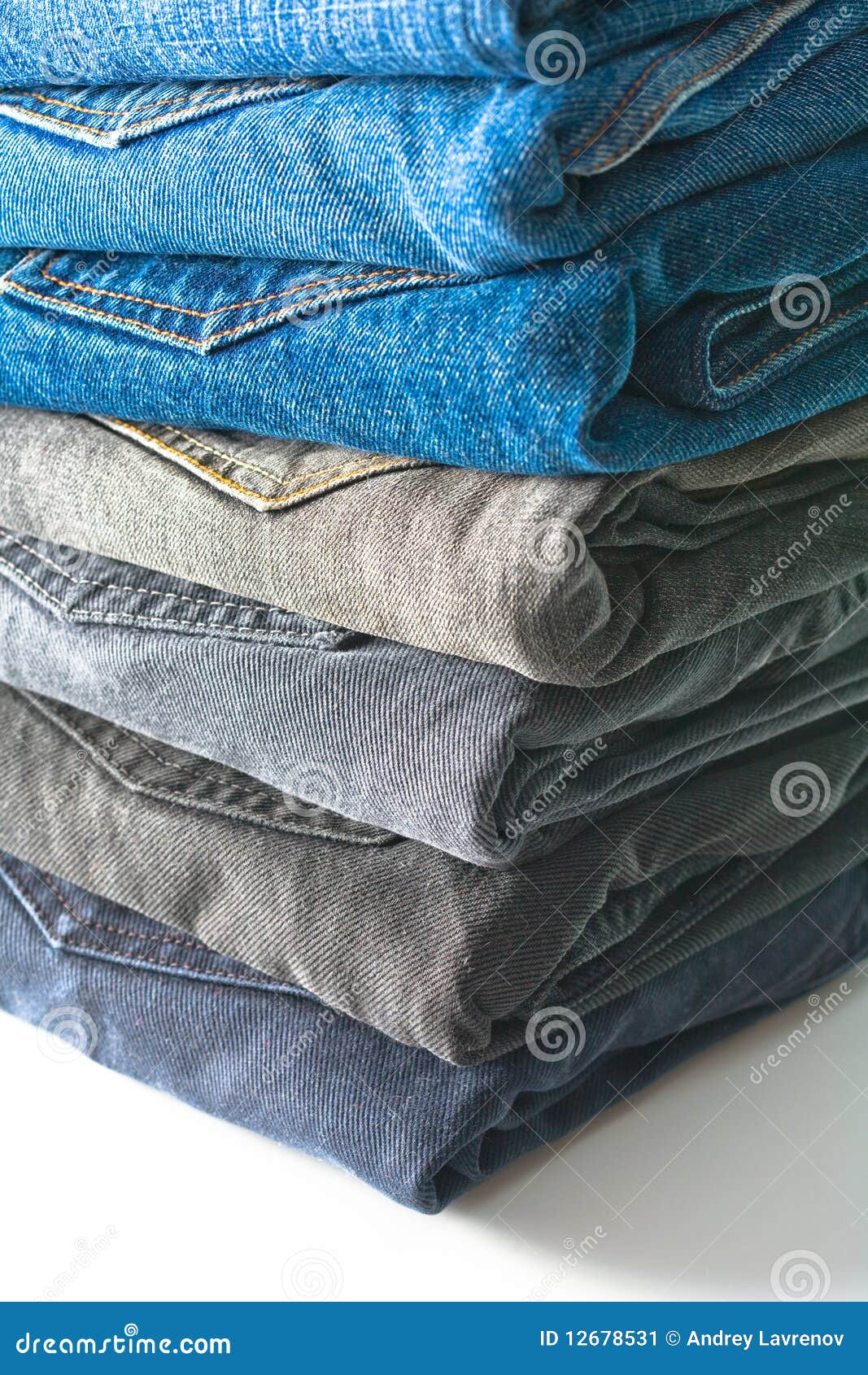 Stack of folded jeans stock image. Image of azure, close 12678531