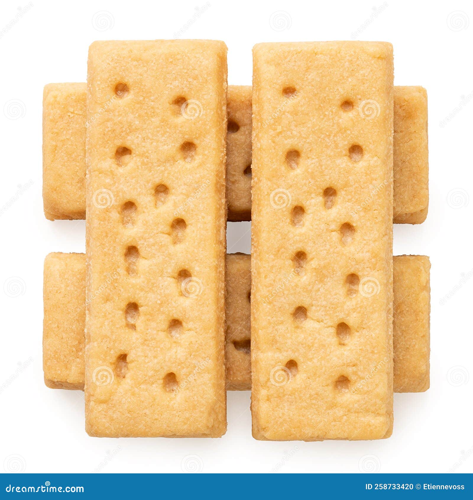 Stack of Four Butter Shortbread Finger Biscuits from Above Stock Photo