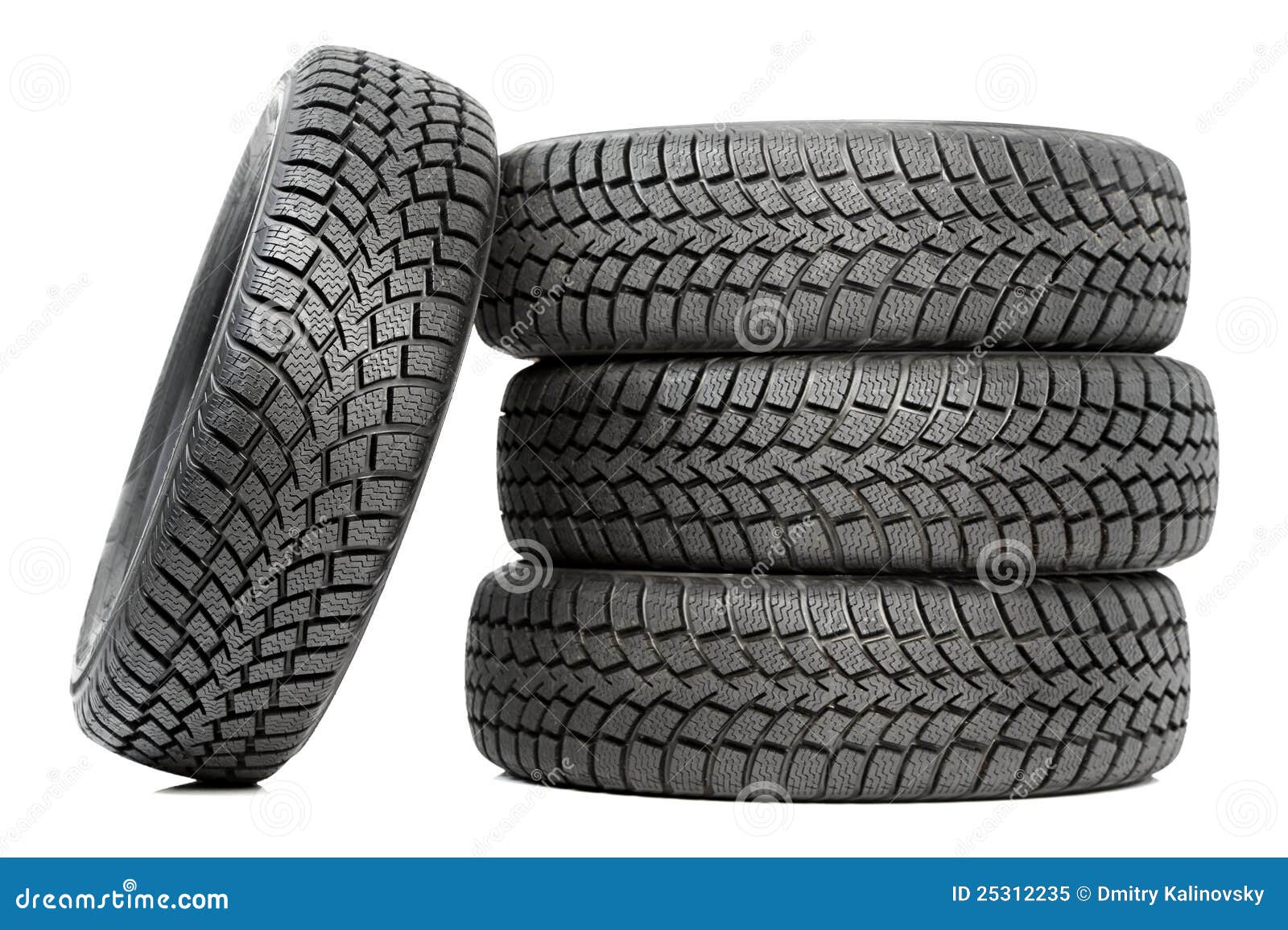 Stack of Four Car Wheel Winter Tires Isolated Stock Image Image of