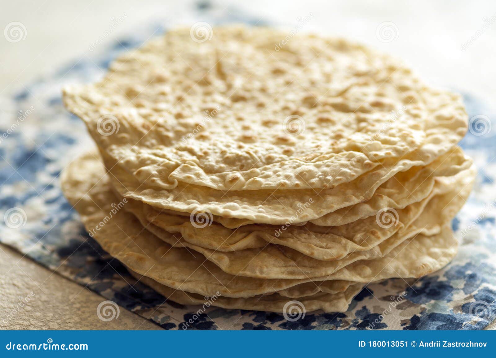 Stack of Fresh Armenian Homemade Lavash Bread on Plate Stock Image