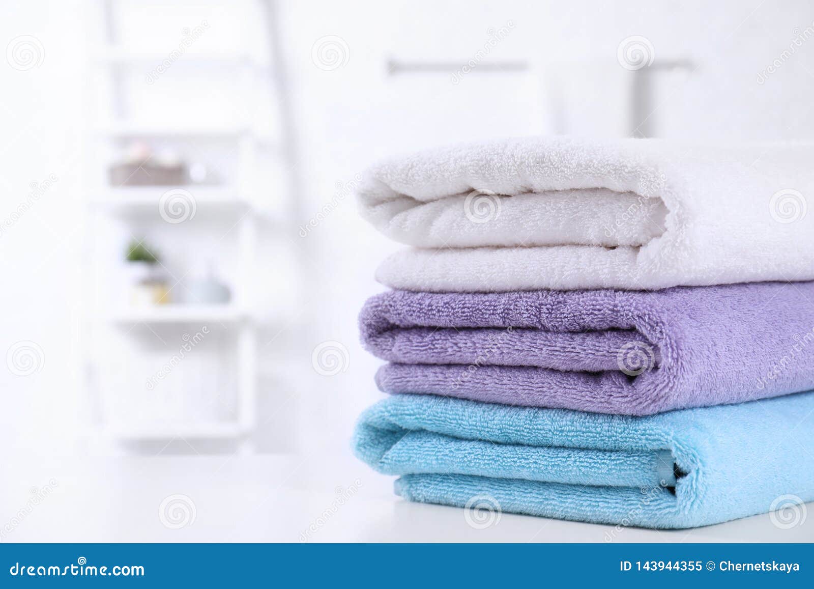 Stack of Fresh Towels on Table in Bathroom Stock Image Image of bath
