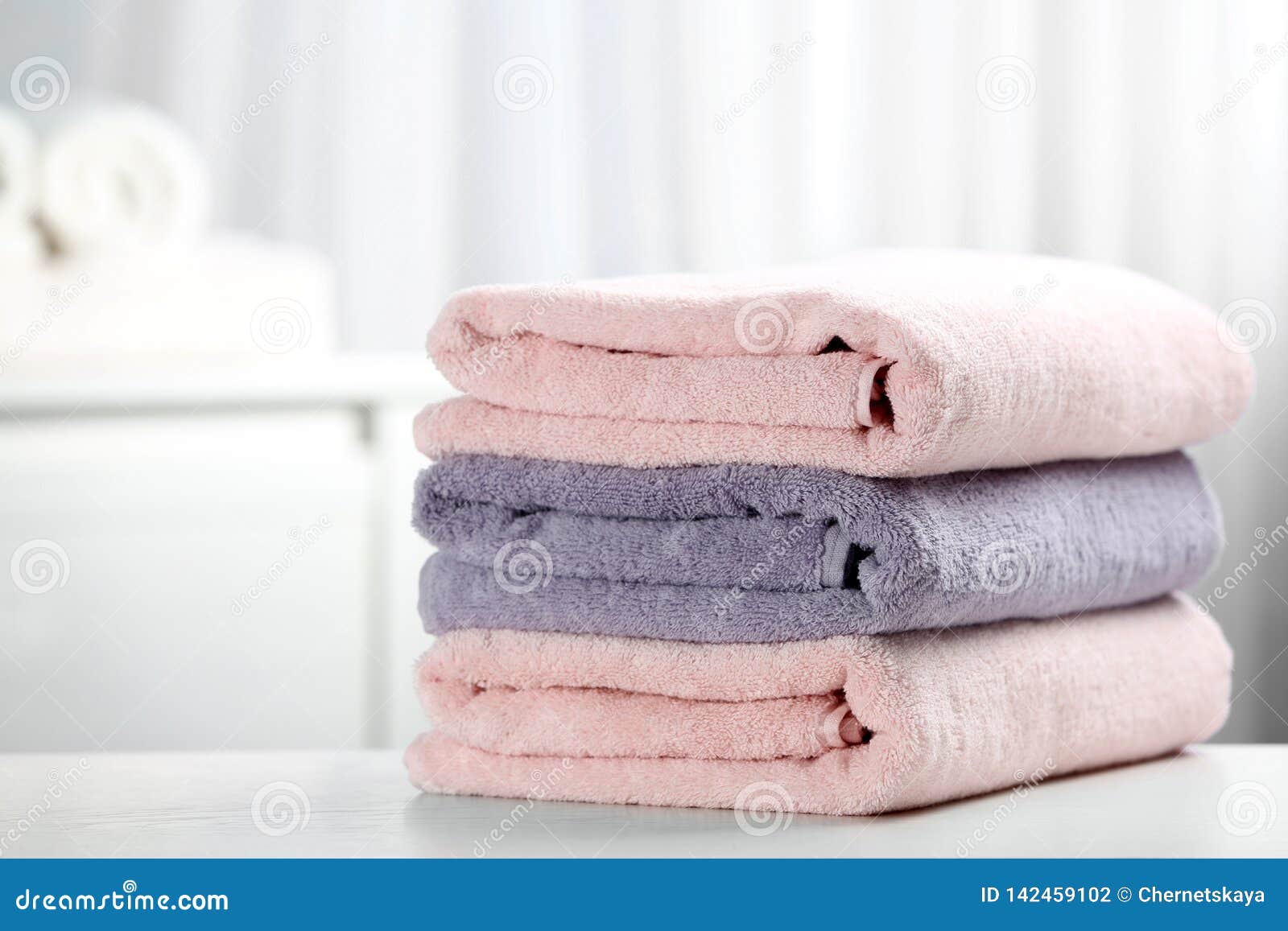 Stack of Fresh Towels on Table Stock Photo Image of body, fresh