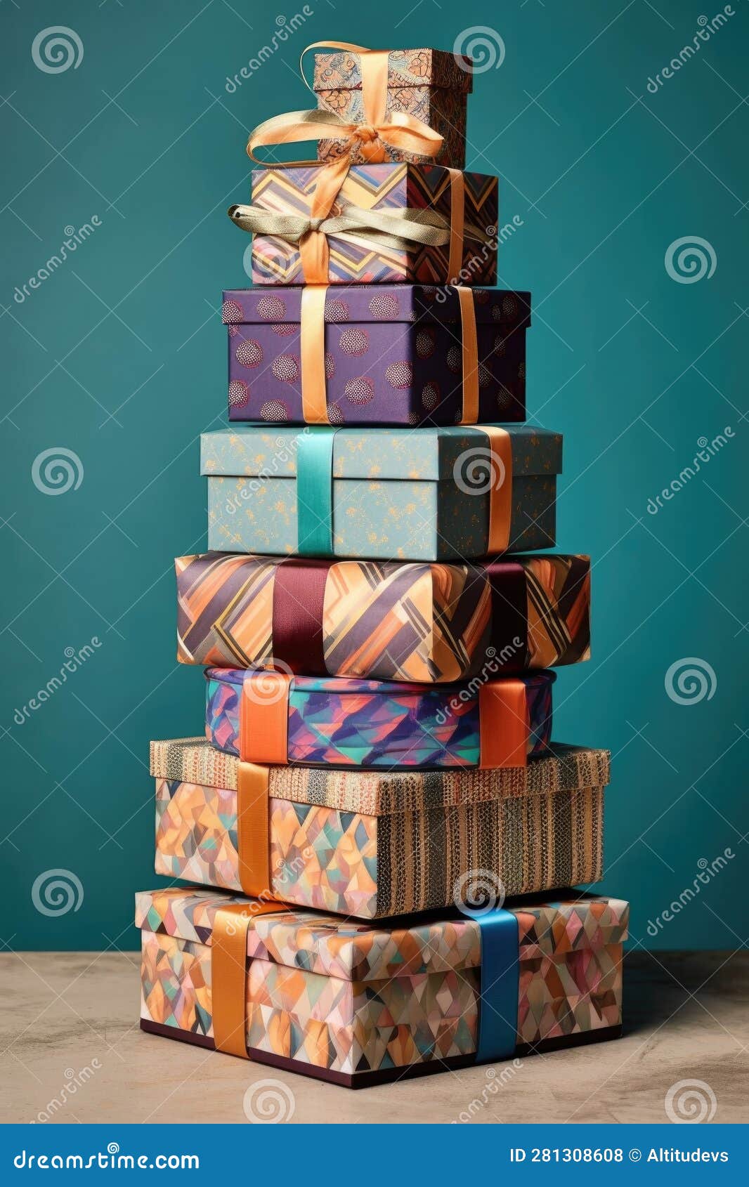 Stack of Gift Boxes Wrapped in Various Patterns Stock Illustration