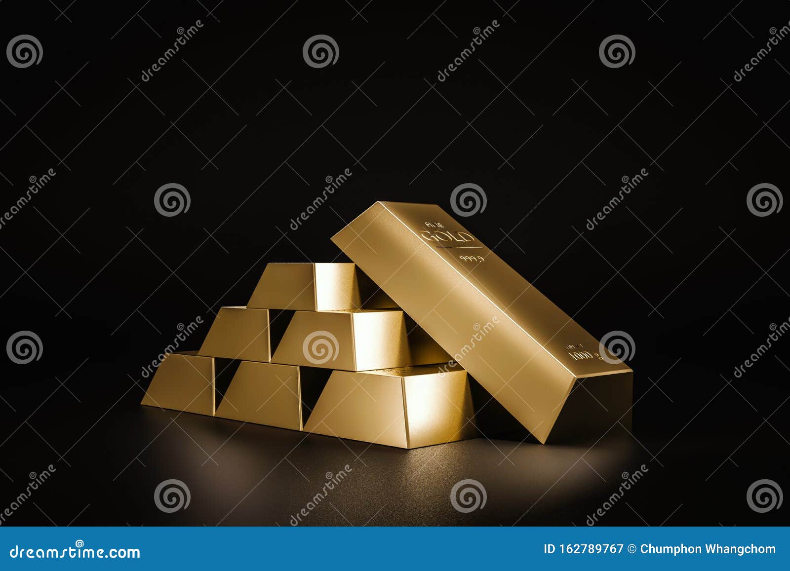 stack of gold bars on dark background of wealth from trading profits of fast growing businesses. contracting profit in stock