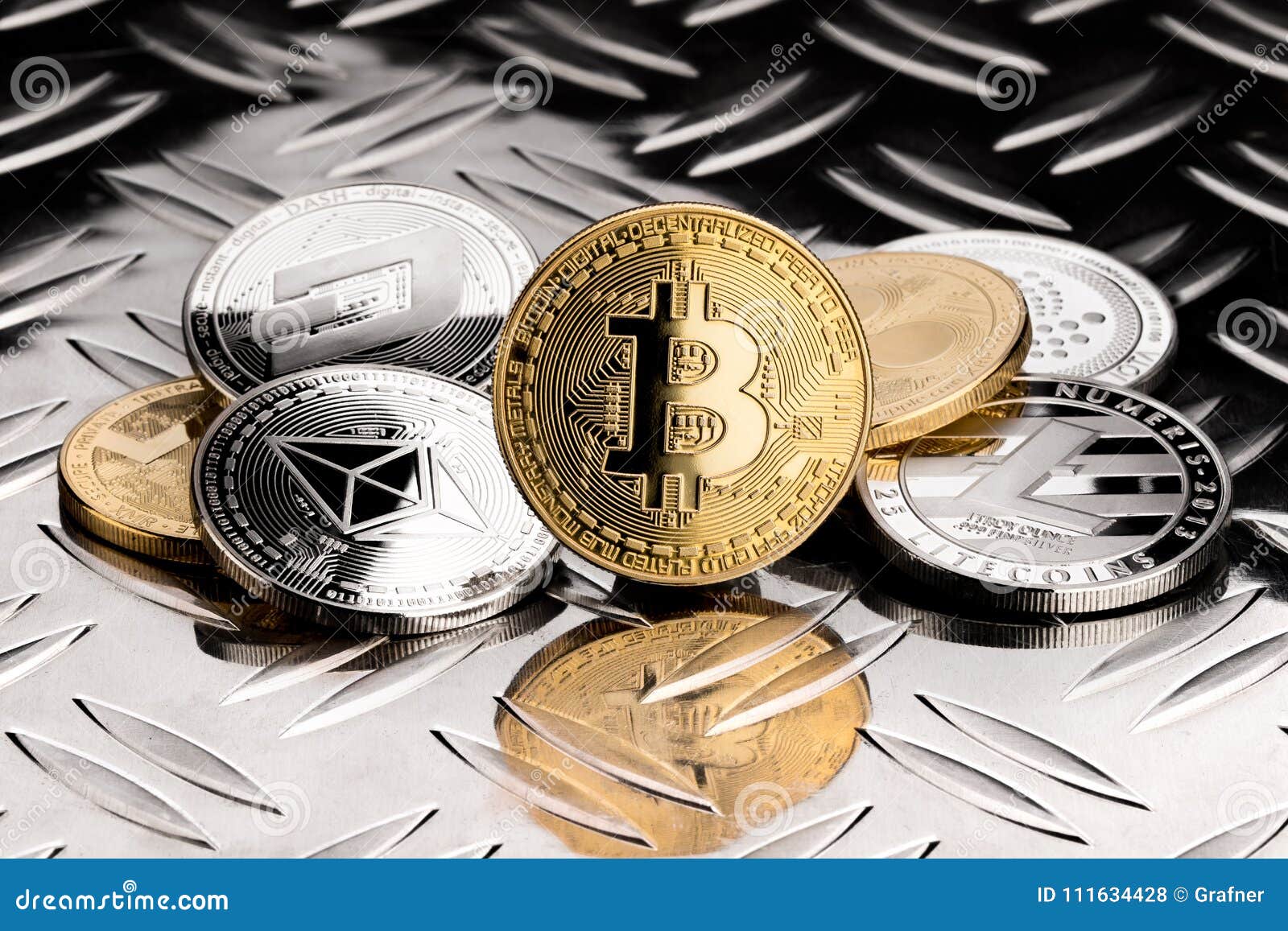 Stack Of Golden Silver Crypto Currency Coins Stock Photo ...