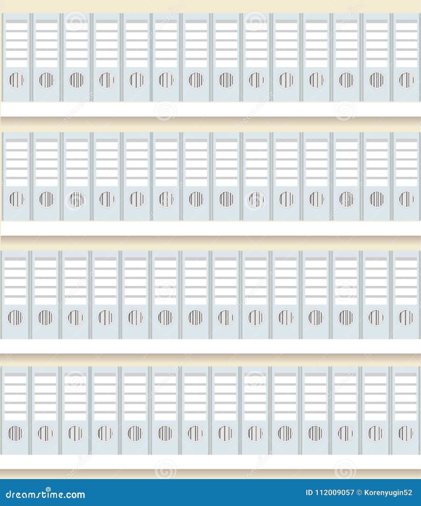 Stack of Gray Ring Binders on White Shelves, Stock Vector Illustration