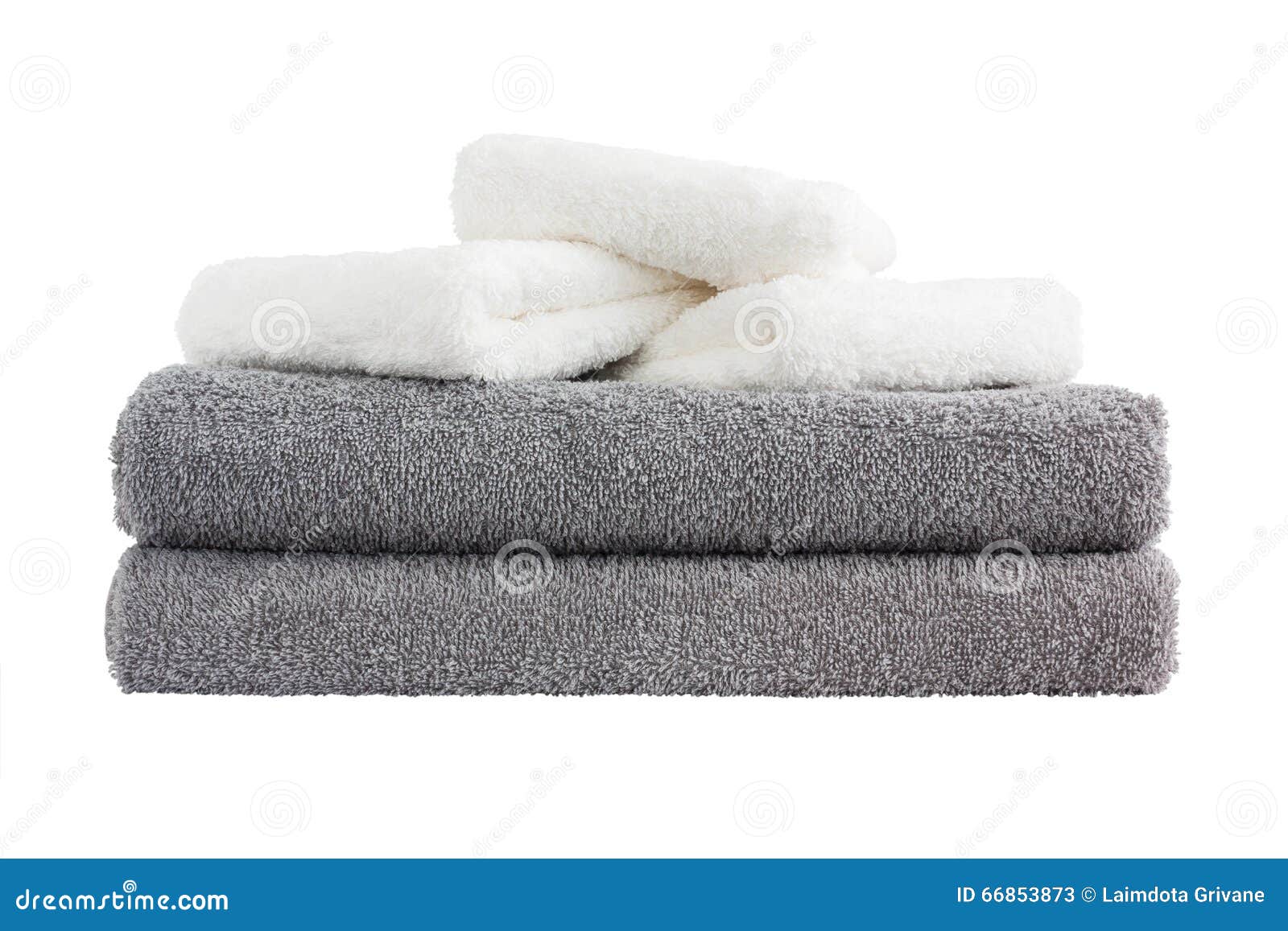 Stack of Grey and White Bath Towels. Isolated Over White Stock Image
