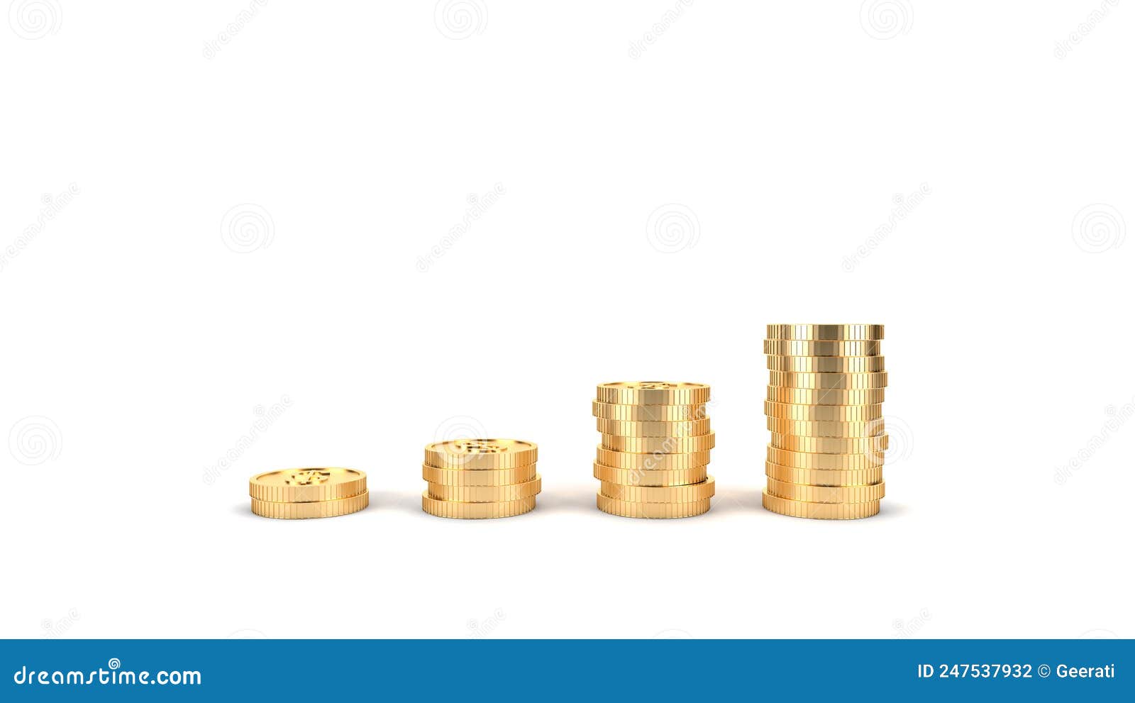 Stack of Growth Compound Golden Coins. Money Increasing Value