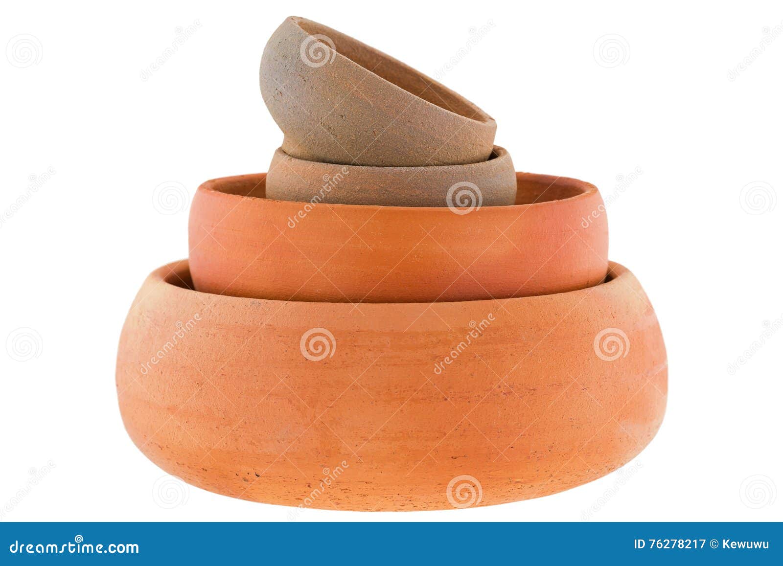 Stack of Handmade Round Unglazed Clay Pots in Different Size Iso Stock