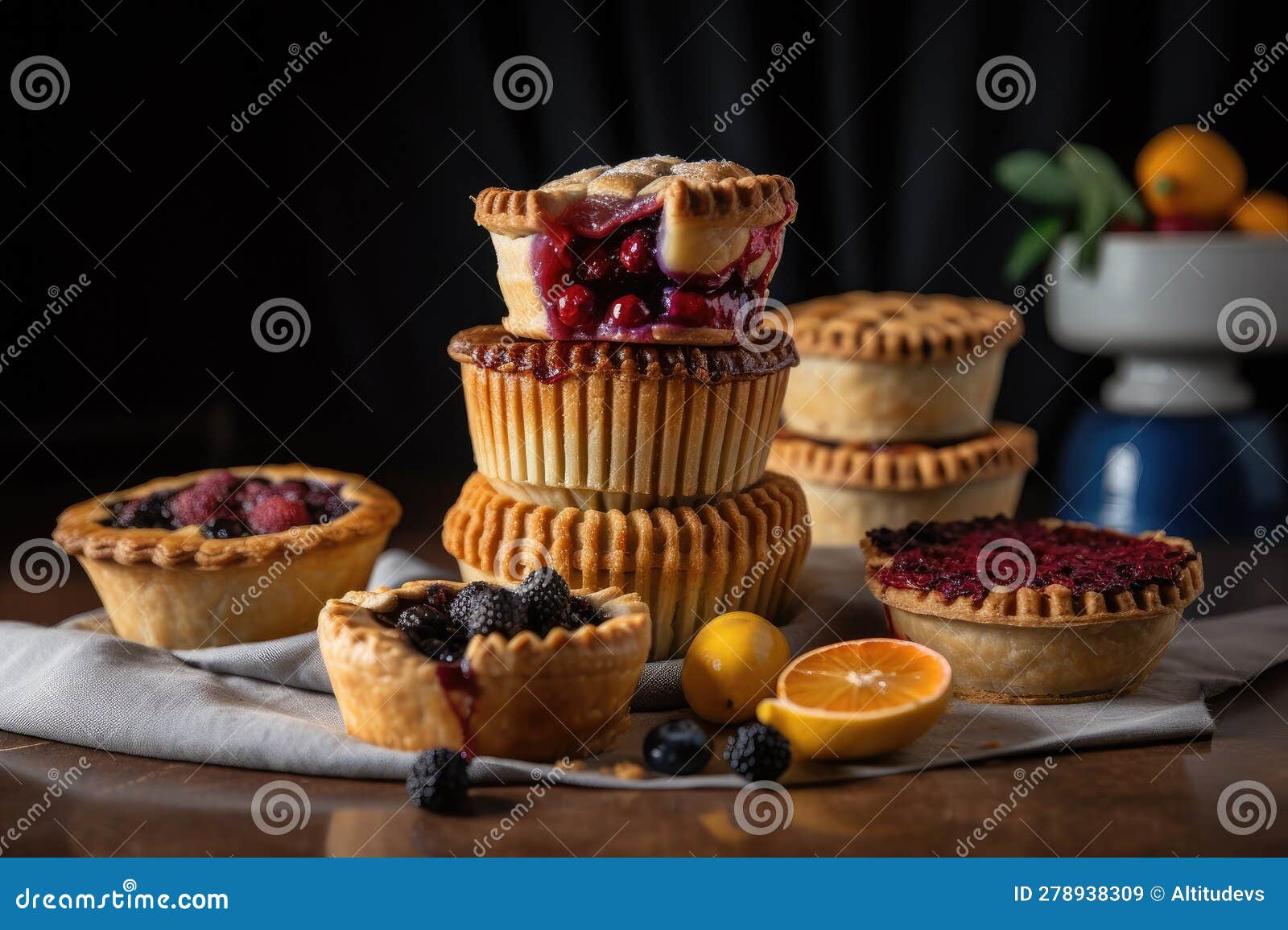 Stack of Individual Fruit Pies, with Each One Featuring a Different