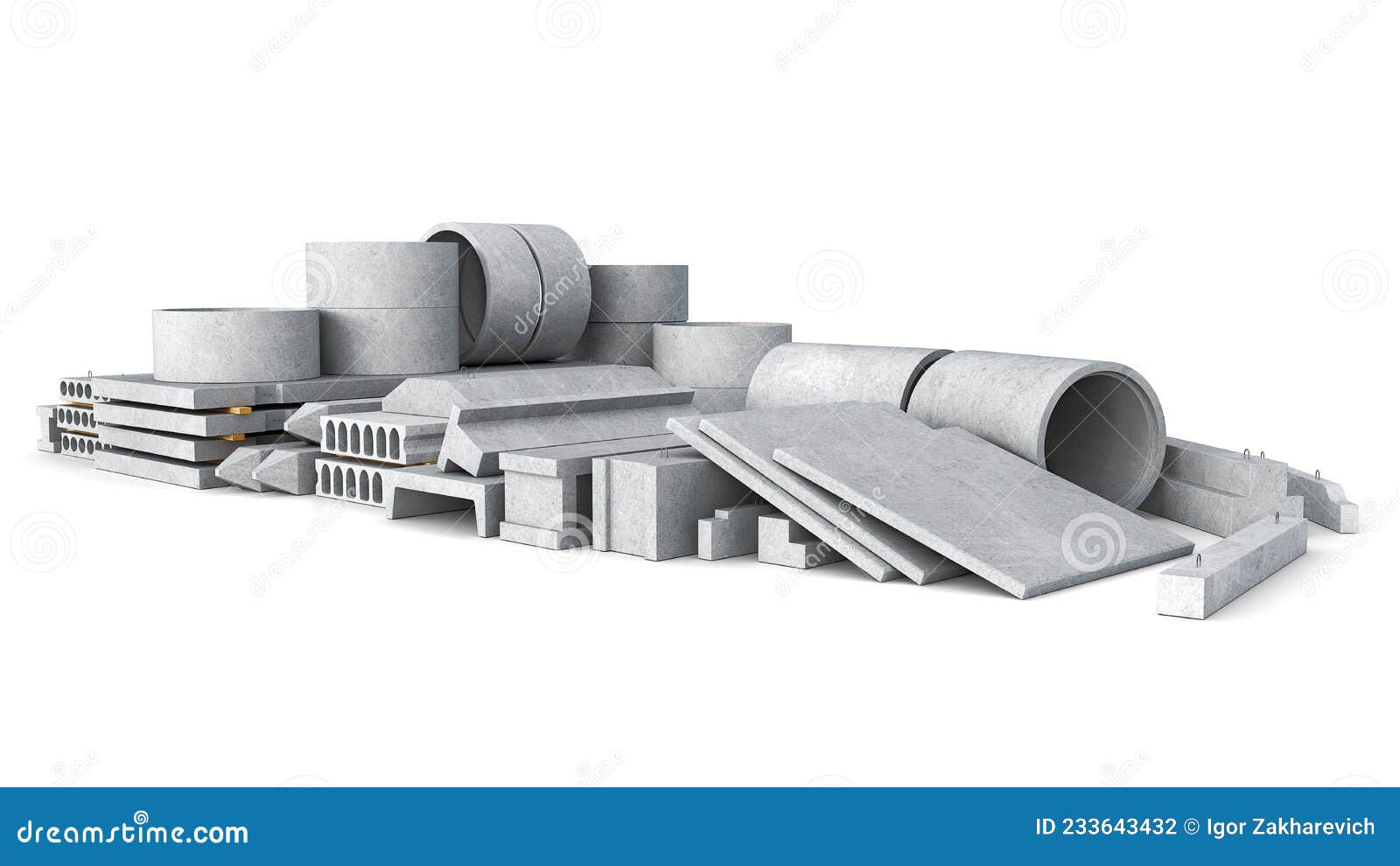 Stack of Isolated Concrete Goods Production in Different Variations