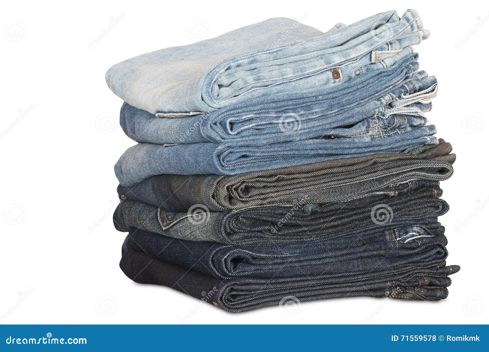 Stack of jeans isolated stock photo. Image of texture - 71559578