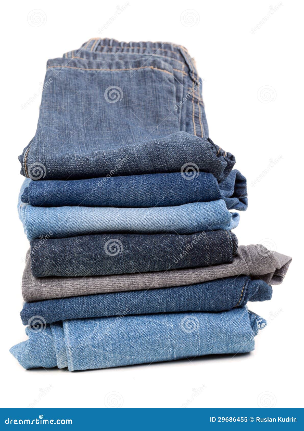 Stack of Jeans Isolated on White Background Stock Image - Image of ...