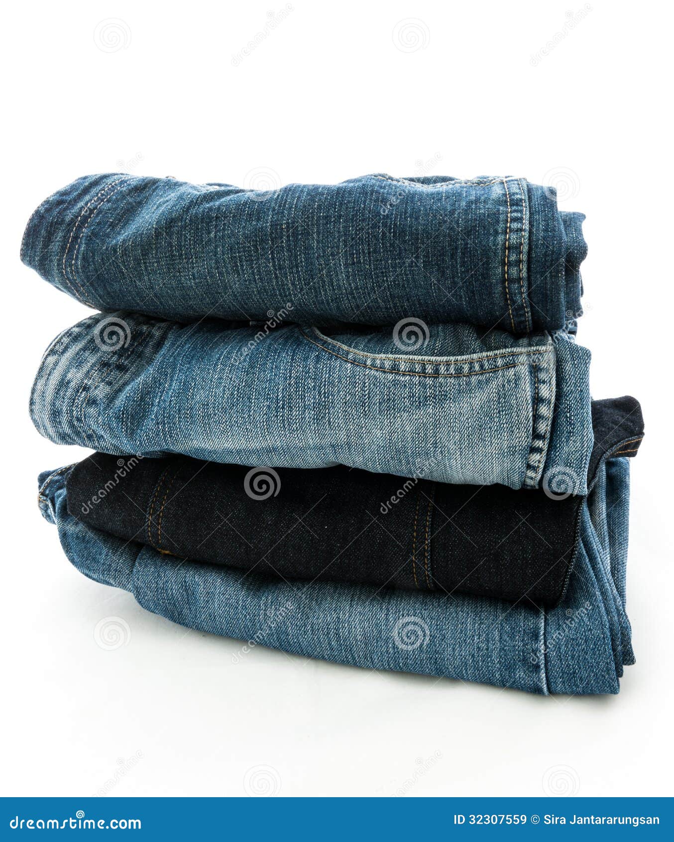 Stack of Jeans Isolated on White Background Stock Image - Image of
