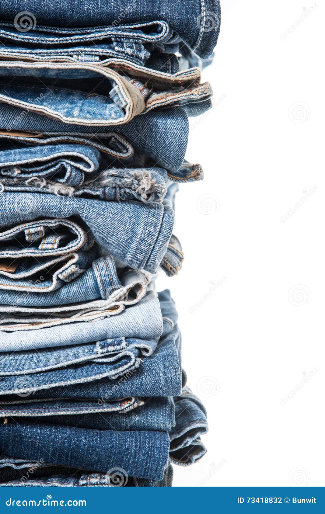 Stack of Jeans on White Background Stock Photo - Image of trousers ...