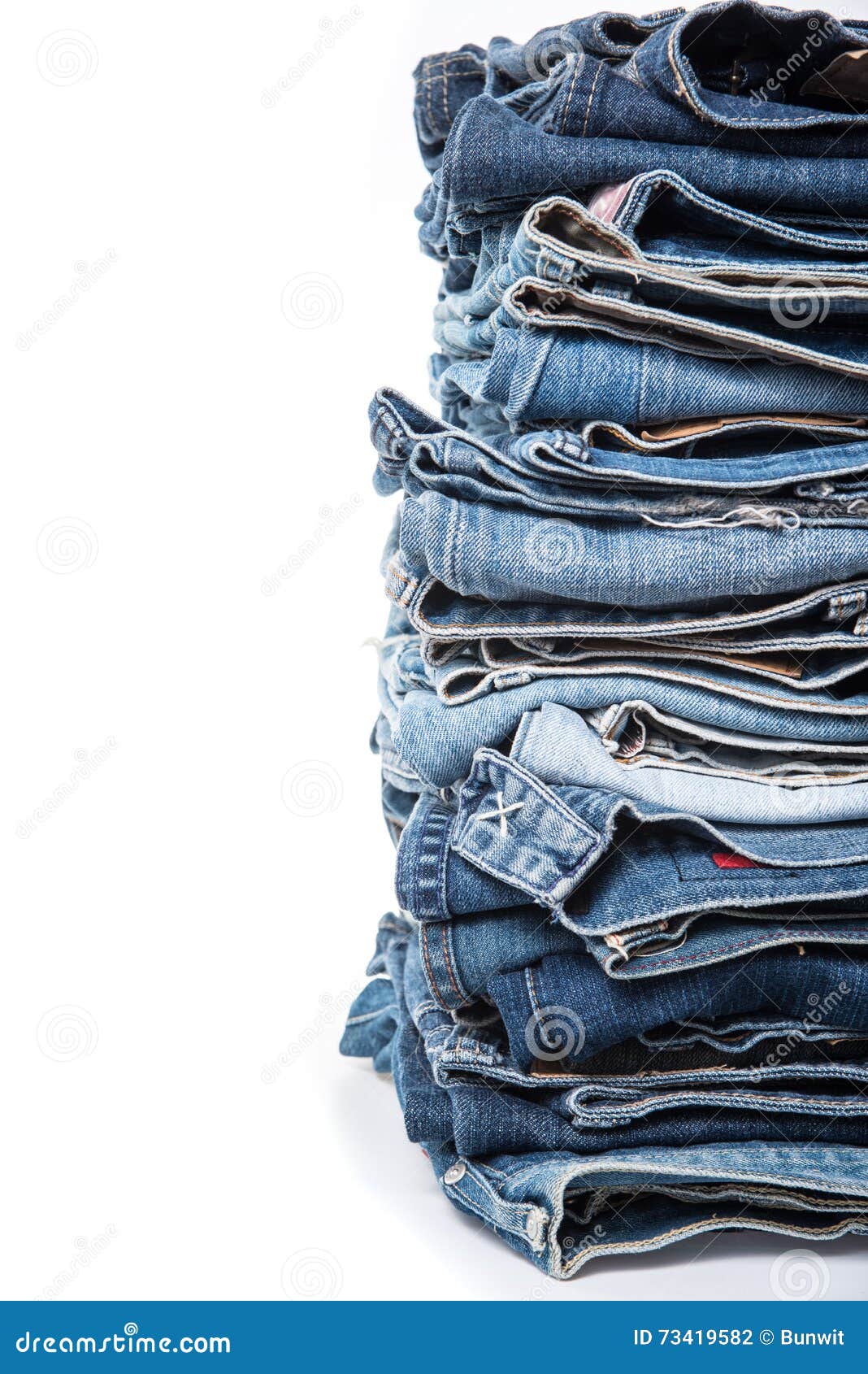 Stack of Jeans on White Background Stock Photo - Image of pants