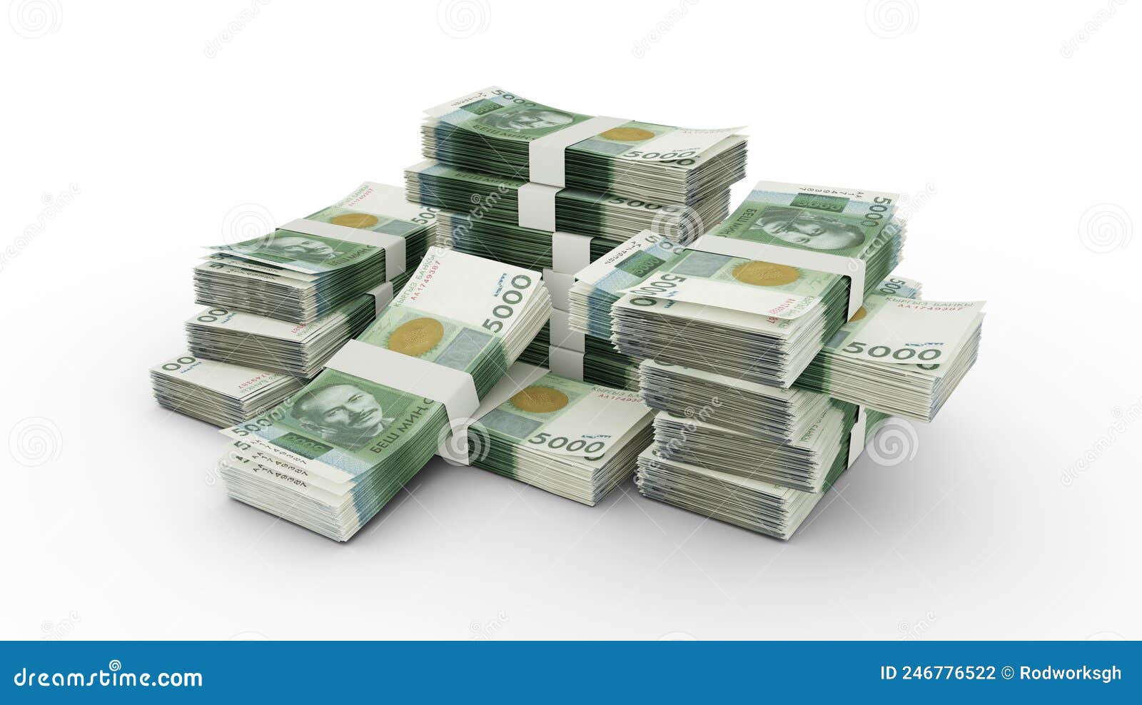 stack of kyrgyzstani som notes. bundles of banknotes